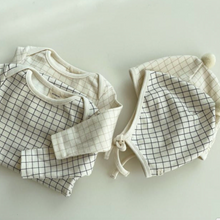 Load image into Gallery viewer, Newborn Bodysuit + Bonnet Set (Black Check)