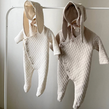 Load image into Gallery viewer, Quilted Onesie + Bunny Bonnet (Grey)