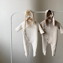 Load image into Gallery viewer, Quilted Onesie + Bunny Bonnet (Grey)