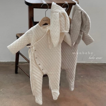 Load image into Gallery viewer, Quilted Onesie + Bunny Bonnet (Grey)