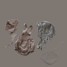 Load image into Gallery viewer, Striped Romper + Bonnet Set (Two Colours)