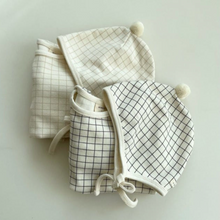 Load image into Gallery viewer, Newborn Bodysuit + Bonnet Set (Black Check)
