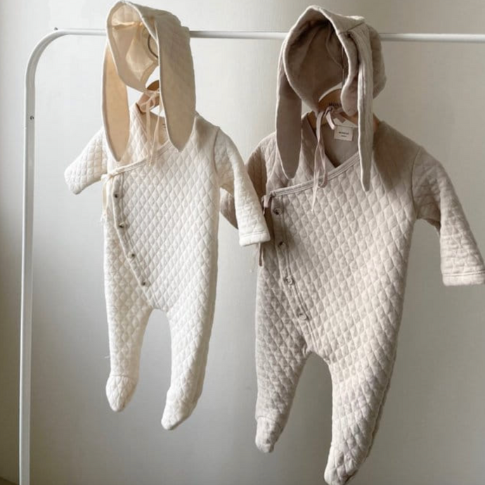 Quilted Onesie + Bunny Bonnet (Grey)